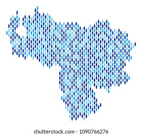 Population Venezuela map. Demography vector mosaic of Venezuela map created of crowd elements. Abstract social plan of nation public cartography. Demographic map in blue color tones.