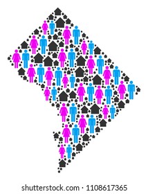 Population Washington DC Map. Household Vector Concept Of Washington DC Map Combined Of Random Family And House Elements In Different Sizes.