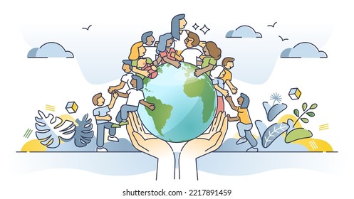 Population Of The World And Global Social Human Community Outline Concept. Various Ethnic, Racial And Cultural Differences And Many Society Groups In One Globe Vector Illustration. Civil Solidarity.