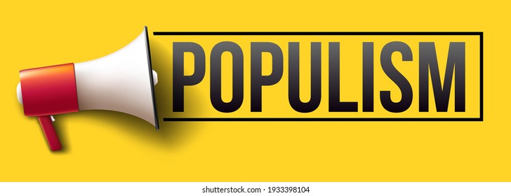 Banner de la palabra "populismo" con megáfono