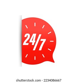 Popup bubble prompt 24-7. Support service for user consultation. Customer support icon. Call center 24-7. Hotline support service. Vector illustration