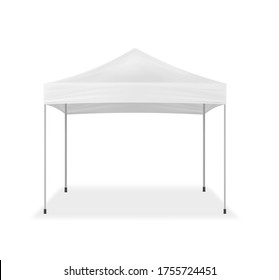 Pop-up canopy tent, vector mockup. Exhibition outdoor show pavilion, mock-up. White event marquee, template for design.