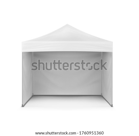 Pop-up canopy tent, vector mockup. Exhibition outdoor show pavilion, mock-up. White event marquee, template for design.