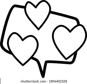 Pop-up dialog with hearts in doodle style. Screensaver for topical, logo, simple image, print on a T-shirt. linear image