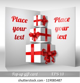Pop-up gift boxes with origami bows - vector illustration.
