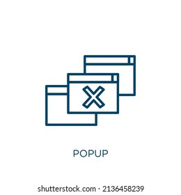 popup icon. Thin linear popup outline icon isolated on white background. Line vector popup sign, symbol for web and mobile