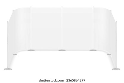 Pop-up streamline backdrop vector mock-up. Blank graphic panel flexible banner background realistic mockup. Exhibition display stand. Template for design