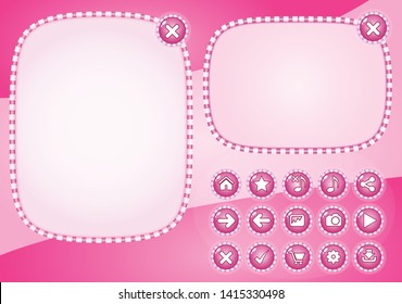 Popup style candy color pink and button for games.