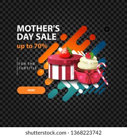 A pop-up template for a site with a discount in honor of mother's day with gift, strawberry and cupcake