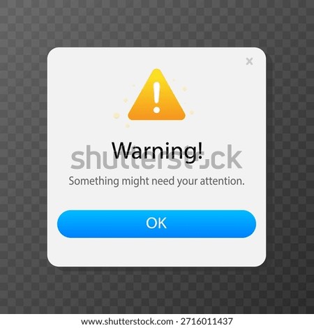 Pop-up UI window with warning. Vector illustration