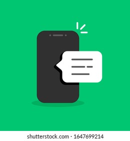 popup or voicemail on cartoon phone. concept of digital notice information on device display. flat simple inform sign trend modern live info logotype graphic design isolated on green background