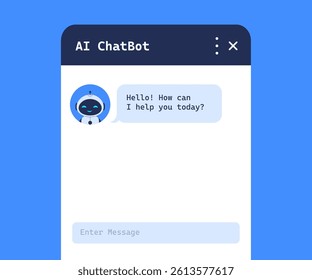 Popup window interface of AI chatbot with message. Vector illustration for online support and virtual assistant