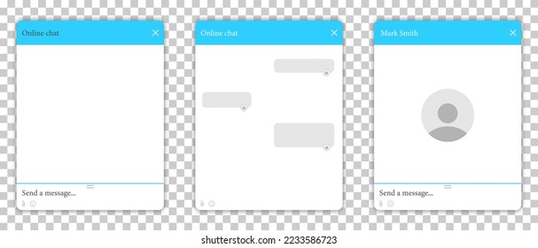 Pop-up windows. Dialog-enabled interface. Online chat bot virtual assistant template. Customer support. Vector illustration isolated on transparent background