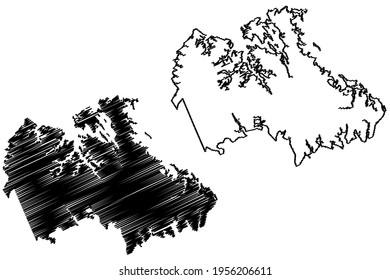 Poquoson city County, Commonwealth of Virginia (Independent city, U.S. county, United States of America) map vector illustration, scribble sketch Bull Island map