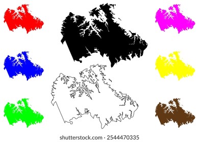 Poquoson city County, Comunidade da Virgínia (Independent city, U.S. county, United States of America, USA, U.S., US) mapa ilustração vetorial, esboço de rabisco Bull Island mapa