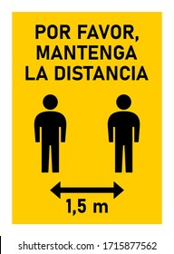 Por Favor, Mantenga La Distancia ("Please Keep Your Distance" in Spanish) Social Distancing 1,5 Meters Instruction Icon against the Spread of the Novel Coronavirus Covid-19. Vector Image.