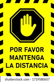 Por Favor Mantenga La Distancia ("Please Keep Your Distance" in Spanish) Instruction Sign. Vector Image.