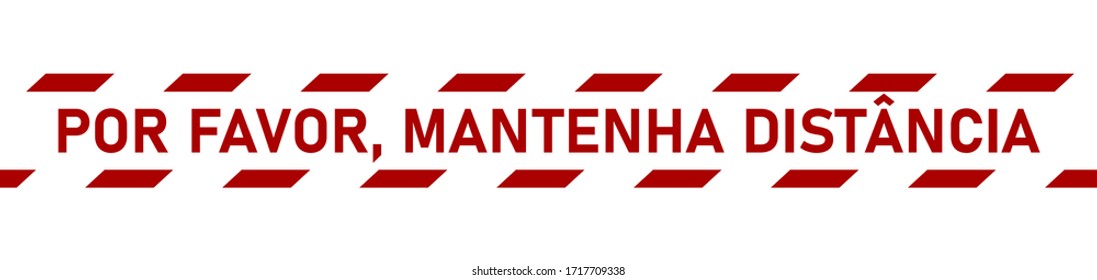 Por Favor, Mantenha Distância ("Please Keep Your Distance" in Portuguese) Floor Marking Stripe Social Distancing Instruction Icon. Vector Image.