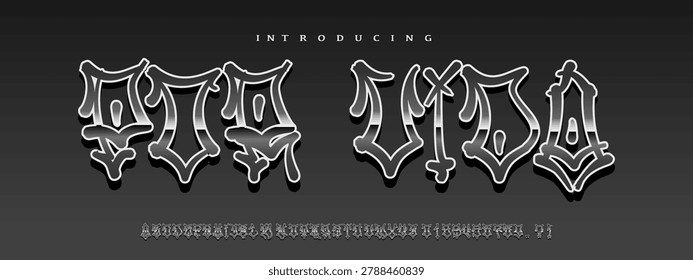 Por Vida: A Chicano graffiti script. Metallic tattoo font for West Coast streetwear branding, hip-hop logos, and urban shirts.