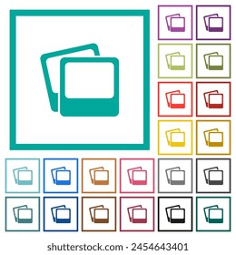 Poraroid photo frames flat color icons with quadrant frames on white background