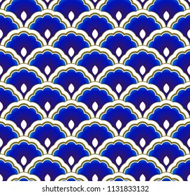 porcelain blue and gold simple art decor wave pattern, Chinese background for design, Chinaware,  pottery, texture, fabric, wall and ceramic, vector illustration, beautiful wallpaper seamless