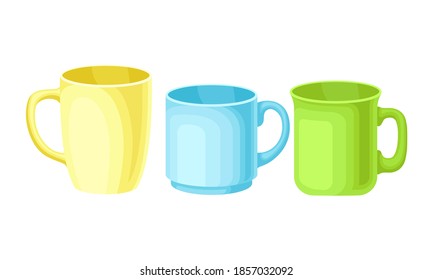 Porcelain or Ceramic Cups with Handle for Drinking Tea Vector Set