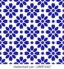 porcelain China pattern, Chinese ceramic background, blue and white pottery backdrop modern design, indigo wallpaper, Chinaware seamless decor vector illustration