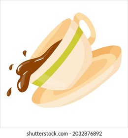 Porcelain coffee cup cartoon style. Kitchen utensils. The aesthetics of coffee. Vector illustration isolated on white background.