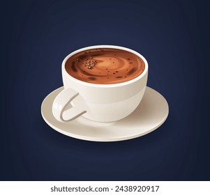 Porcelain Coffee Cup on Saucer Brims With Rich, Aromatic Brew, Its Surface Adorned With Creamy, Delicate Foam, 3d Vector