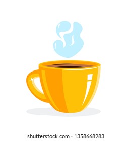 Porcelain cup of coffee or black tea. Vector illustration in flat style