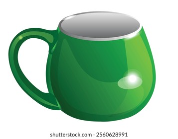 Porcelain cup green shiny - vector full color picture. Mug, drinkware