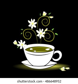 Porcelain cup of green tea with jasmine.