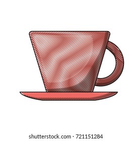 porcelain cup on dish colored crayon silhouette vector illustration
