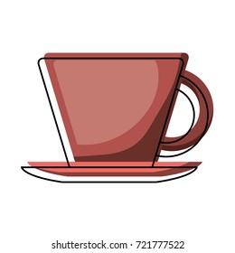 porcelain cup on dish colorful watercolor silhouette vector illustration