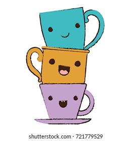 porcelain cup stack colorful kawaii blurred silhouette vector illustration