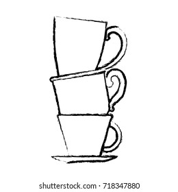 porcelain cup stack monochrome blurred silhouette vector illustration