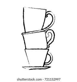 porcelain cup stack monochrome blurred silhouette vector illustration
