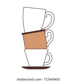 porcelain cup stack silhouette color section on white background vector illustration