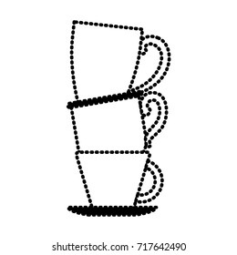porcelain cup stack silhouette dotted monochrome on white background vector illustration