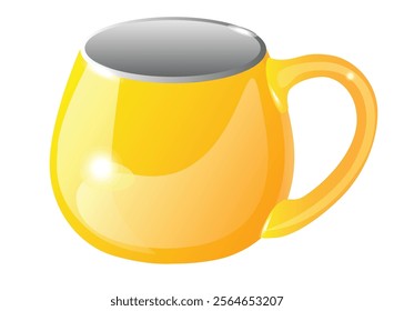 Porcelain cup yellow shiny - vector full color picture. Mug, drinkware