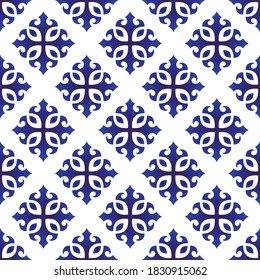 porcelain decorative pattern, Abstract floral wallpaper decor baroque and damask style, seamless blue and white ceramic royal background for design texture, silk, floor and wall, vector illustration