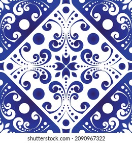 porcelain decorative pattern, Abstract floral wallpaper, baroque and damask style, seamless blue and white ceramic royal background for design texture, silk, floor and wall, vector illustration
