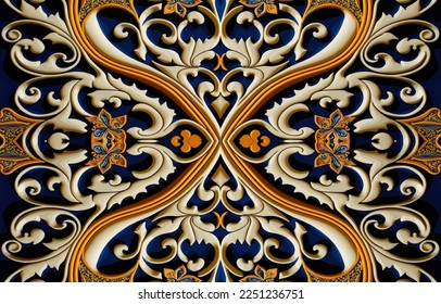 Porcelain fabric pattern. Abstract traditional folk antique porcelain graphic line. Texture textile vector illustration ornate elegant luxury style. Print design for background, utensils, etc.