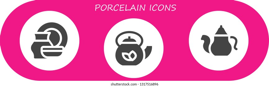 porcelain icon set. 3 filled porcelain icons.  Simple modern icons about  - Porcelain, Teapot