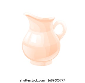 Porcelain jug for cream or milk, vintage dish. Cartoon vector illustration isolated on white background