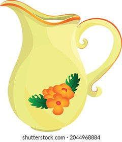 Porcelain jug with flower print. Vector illustration. 
