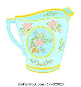 Porcelain milk jug with floral pattern part tea service vector illustration 