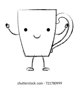 porcelain mug of coffee with handle cartoon monochrome blurred silhouette vector illustration
