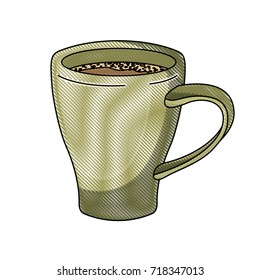 porcelain mug of coffee with handle colored crayon silhouette vector illustration