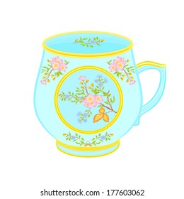 Porcelain mug of with floral pattern vector illustration